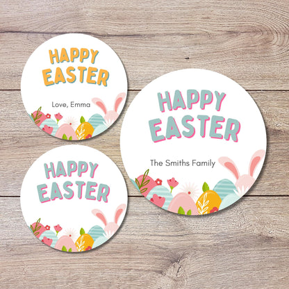 Personalized Happy Easter Stickers, Custom Easter Eggs Labels, Easter Gift Basket Party Favor Treat Bag Stickers, Customize Name Event Label