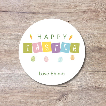 Personalized Happy Easter Stickers, Custom Easter Egg Labels, Easter Gift Basket Party Favor Treat Bag Stickers, Customize Name Event Labels