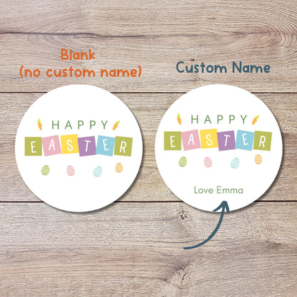 Personalized Happy Easter Stickers, Custom Easter Egg Labels, Easter Gift Basket Party Favor Treat Bag Stickers, Customize Name Event Labels