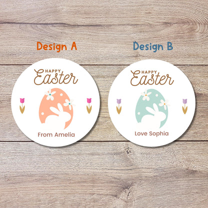 Personalized Happy Easter Stickers, Custom Easter Eggs Labels, Easter Gift Basket Party Favor Treat Bag Stickers, Customize Name Event Label