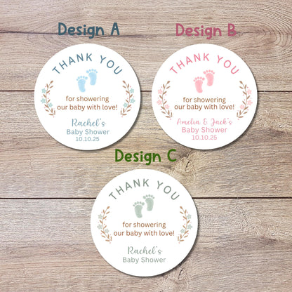Personalized Baby Shower Stickers, Custom Thank You for Showering Our Baby with Love Labels, Mom to Be Thank You Party Favor Sticker