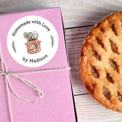 Personalized Baked with Love Stickers, Customized Baked Goods Label, Homemade with Love Small Business Bakery Packaging Labels