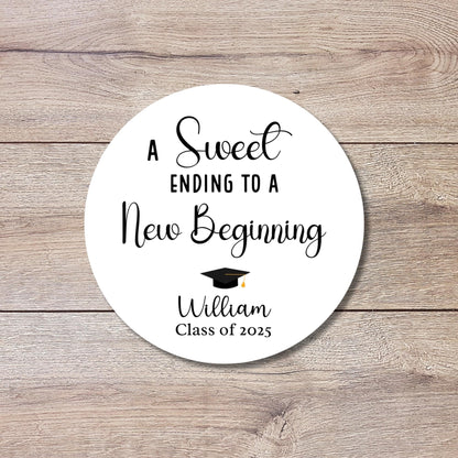 Personalized A Sweet Ending to a New Beginning Stickers, Happy Graduation Labels, Custom Graduation Party Favor Envelope Seal Stickers