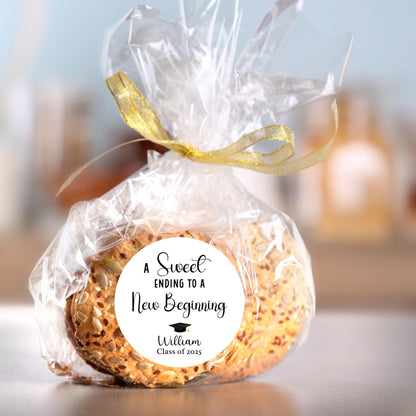 Personalized A Sweet Ending to a New Beginning Stickers, Happy Graduation Labels, Custom Graduation Party Favor Envelope Seal Stickers