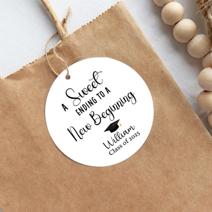 Personalized A Sweet Ending to a New Beginning Tags, Happy Graduation Tags, Custom Graduation Party Favor Envelope Seal Tags