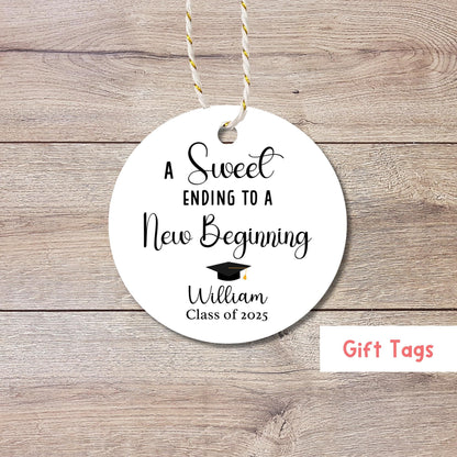 Personalized A Sweet Ending to a New Beginning Tags, Happy Graduation Tags, Custom Graduation Party Favor Envelope Seal Tags