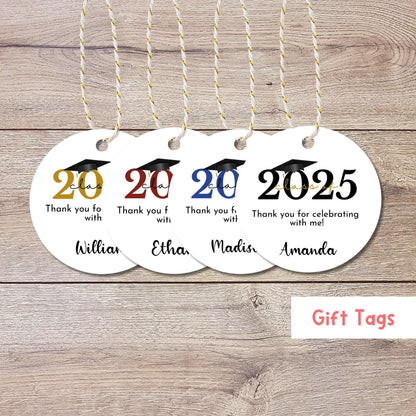 Personalized School Graduation Tags, Class of 2025 Happy Graduation Tag, Custom Graduation Party Favor Gift Tags, Printed Round Tags