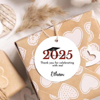 Personalized School Graduation Tags, Class of 2025 Happy Graduation Tag, Custom Graduation Party Favor Gift Tags, Printed Round Tags