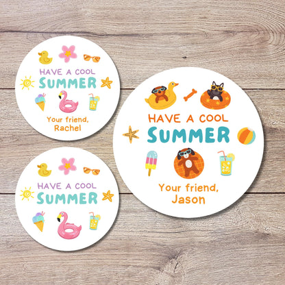 Personalized Have a Cool Summer Label, End of School Party Treat Bag Sticker, Custom Kids Last Day of School Party, Summer Beach Pool Party