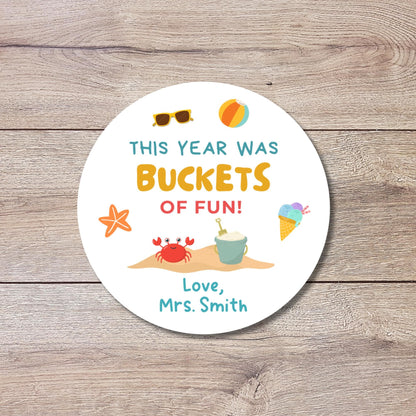 This Year Was Bucket of Fun, Personalized School Party Stickers, End of School Party Treat Bag Sticker, Last Day of School Party Stickers