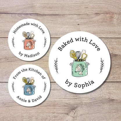 Personalized Baked with Love Stickers, Customized Baked Goods Label, Homemade with Love Small Business Bakery Packaging Labels