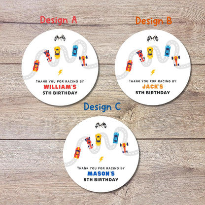 Personalized Race Car Theme Birthday Stickers, Goody Bag Party Favor Stickers, Custom Thank You Happy Birthday Label, Girls Boys Birthday