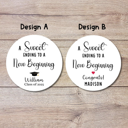 Personalized A Sweet Ending to a New Beginning Stickers, Happy Graduation Labels, Custom Graduation Party Favor Envelope Seal Stickers
