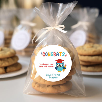 Personalized Kindergarten Promotion Stickers, Happy Kids Graduation Congrats Label End of School Party Treat Bag Have a Great Summer Sticker