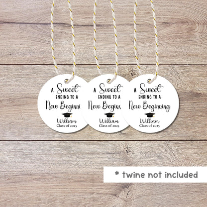 Personalized A Sweet Ending to a New Beginning Tags, Happy Graduation Tags, Custom Graduation Party Favor Envelope Seal Tags