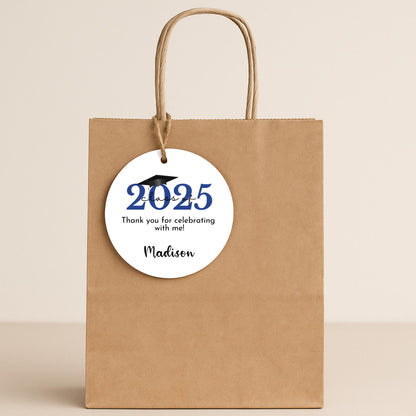 Personalized School Graduation Tags, Class of 2025 Happy Graduation Tag, Custom Graduation Party Favor Gift Tags, Printed Round Tags