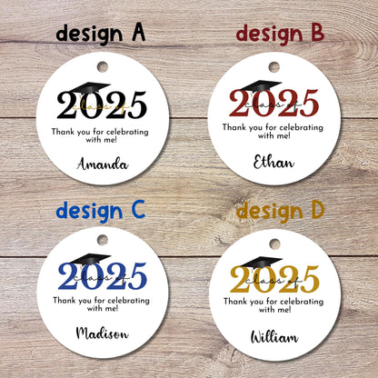 Personalized School Graduation Tags, Class of 2025 Happy Graduation Tag, Custom Graduation Party Favor Gift Tags, Printed Round Tags
