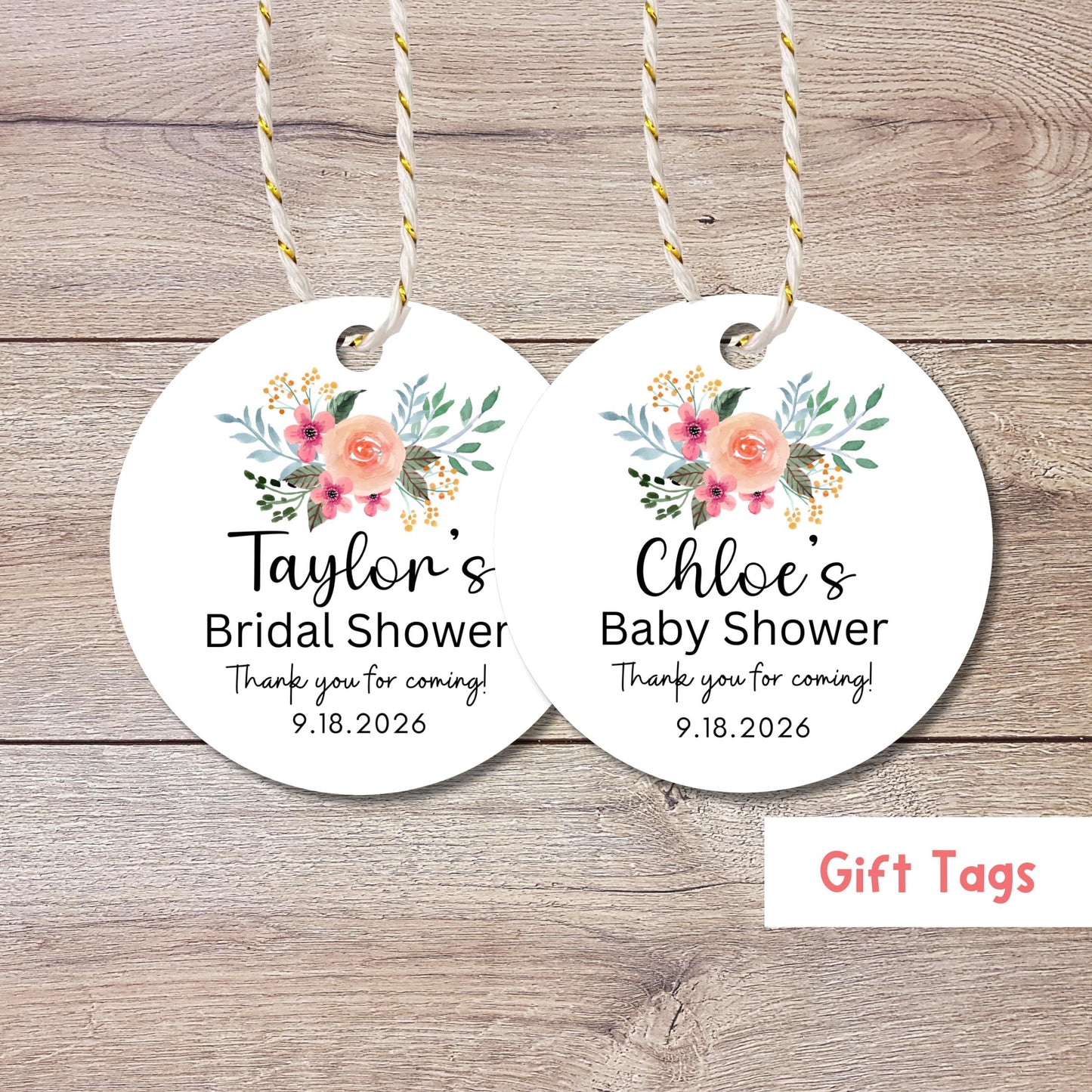 Personalized Bridal Shower Gift Tags, Baby Shower Thank You for Coming Party Favor Treat Bag Tag, Custom Gift Tag