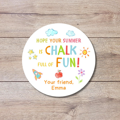 Hope Your Summer is Chalk Full of Fun, Personalized End of School Party Treat Bag Sticker, Last Day of School Party Label, Gift for Students