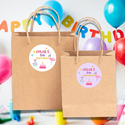 Personalized Tropical Flamingo Birthday Stickers, Custom Beach Pool Birthday Party Favor Goody Bag Labels, Girls Pretty in Pink Birthday