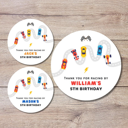 Personalized Race Car Theme Birthday Stickers, Goody Bag Party Favor Stickers, Custom Thank You Happy Birthday Label, Girls Boys Birthday