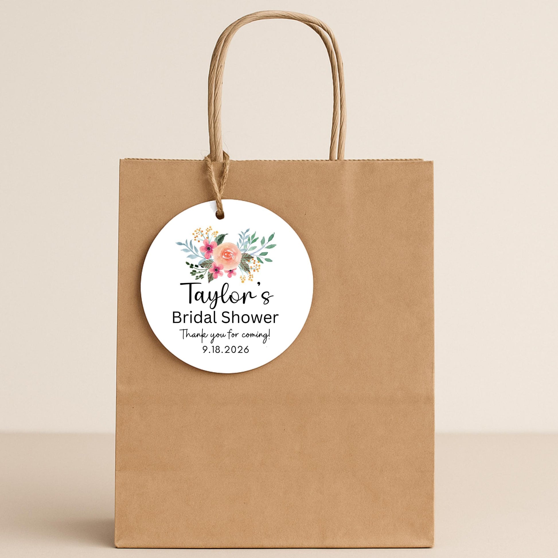 Personalized Bridal Shower Gift Tags, Baby Shower Thank You for Coming Party Favor Treat Bag Tag, Custom Gift Tag
