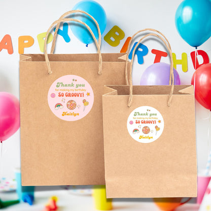 Personalized So Groovy Birthday Stickers, Two Groovy Goody Bag Party Favor Stickers, Custom Thank You Happy Birthday Label, Retro Birthday