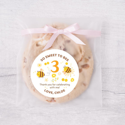 Personalized So Sweet to Bee Three 3 Birthday Sticker, Custom Bee Birthday Party Favor Labels, Kids Third Birthday Thank You for Coming