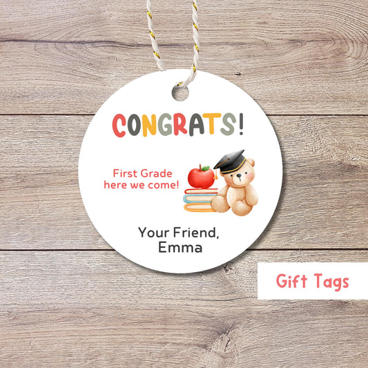 Personalized Kindergarten Promotion Gift Tags, Happy Kids Graduation Congrats End of School Party Treat Tags Have a Great Summer Gift Tags