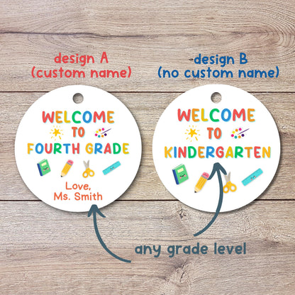 Personalized Back to School Tags, Welcome to Kindergarten First Grade First Day of School Gift Tags, School Day Teacher Student Bag Tags