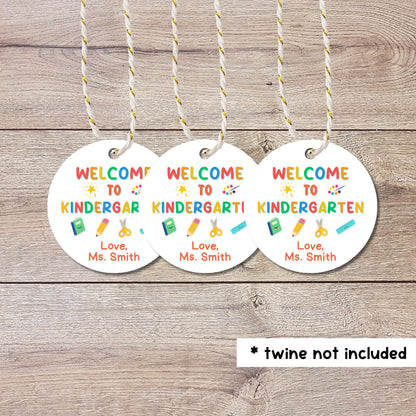 Personalized Back to School Tags, Welcome to Kindergarten First Grade First Day of School Gift Tags, School Day Teacher Student Bag Tags