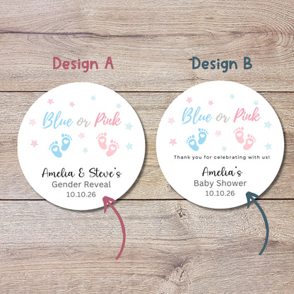 Personalized Gender Reveal Baby Shower Stickers, Custom Boy or Girl, He or She Gender Party, Baby Sprinkle Sticker Party Favor Labels