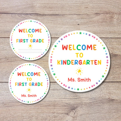 Personalized Back to School Stickers, Welcome to Kindergarten First Grade First Day of School Label Sticker, School Day Teacher Folder Label
