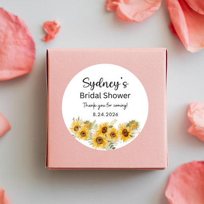 Sunflower Bridal Shower Favor Stickers, Custom Thank You Labels, Personalized Baby Shower Shower, Bride-to-Be Party Favor Stickers