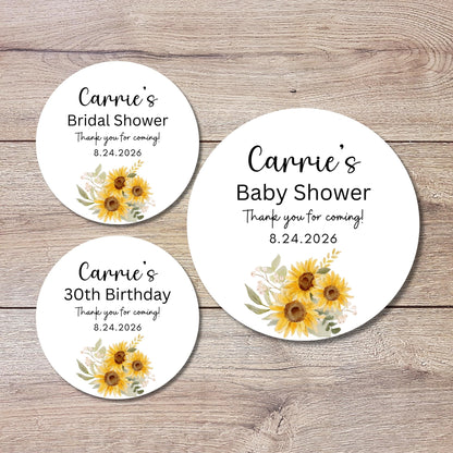 Personalized Sunflower Baby Shower Stickers, Custom Boy or Girl, Bridal Shower, Baby Sprinkle Sticker, Birthday Party Favor Labels