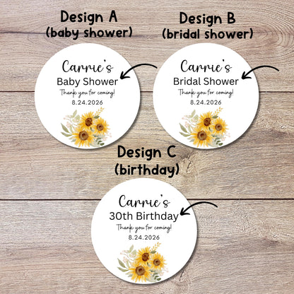Personalized Sunflower Baby Shower Stickers, Custom Boy or Girl, Bridal Shower, Baby Sprinkle Sticker, Birthday Party Favor Labels