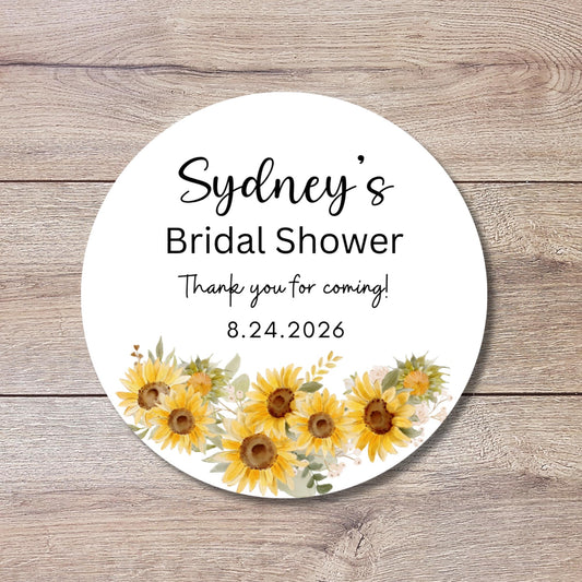 Sunflower Bridal Shower Favor Stickers, Custom Thank You Labels, Personalized Baby Shower Shower, Bride-to-Be Party Favor Stickers