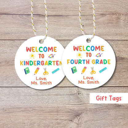 Personalized Back to School Tags, Welcome to Kindergarten First Grade First Day of School Gift Tags, School Day Teacher Student Bag Tags