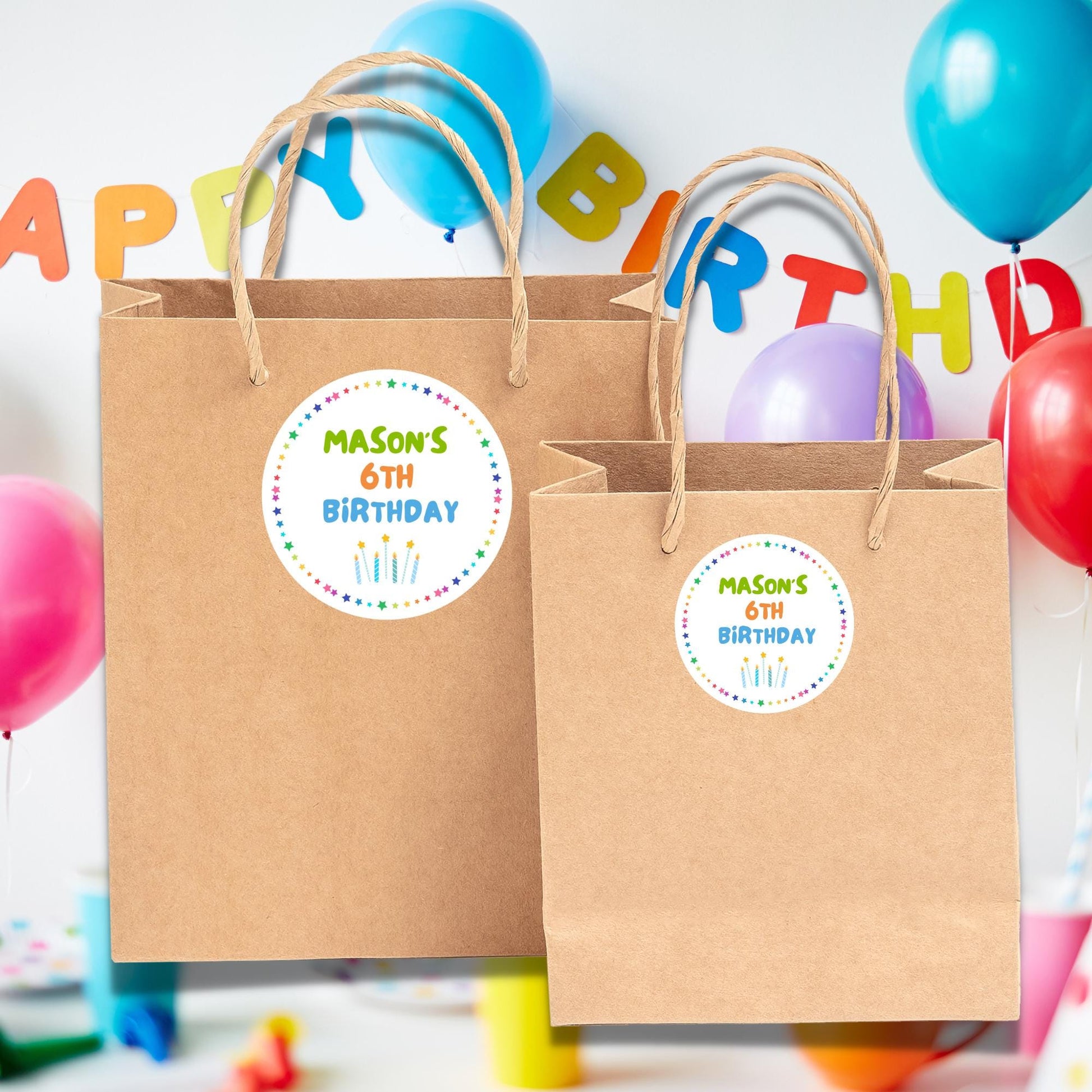 Personalized Happy Birthday Stickers, Goody Bag Stickers, Custom Birthday Label, Kids Birthday Stars and Candles Stickers, All Ages Birthday