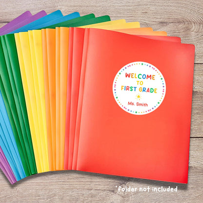 Personalized Back to School Stickers, Welcome to Kindergarten First Grade First Day of School Label Sticker, School Day Teacher Folder Label