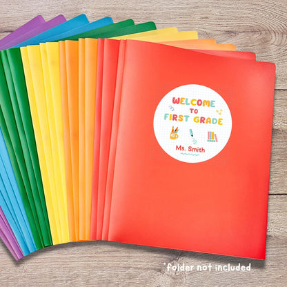 Personalized Back to School Stickers, Welcome to Kindergarten First Grade First Day of School Label Sticker, School Day Teacher Folder Label