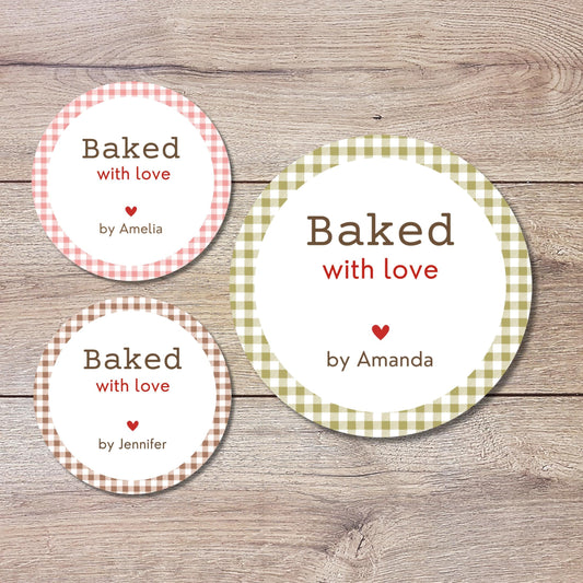 Personalized Baked with Love Stickers, Customized Baked Goods Label, Baking Stickers, Small Business Bakery Packaging Labels