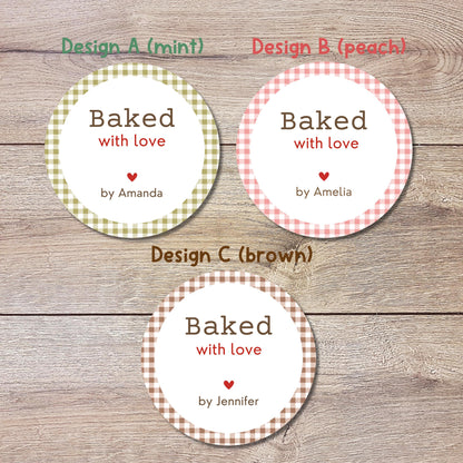 Personalized Baked with Love Stickers, Customized Baked Goods Label, Baking Stickers, Small Business Bakery Packaging Labels