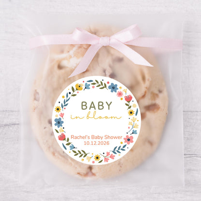 Baby in Bloom Baby Shower Favor Stickers, Gender Reveal Baby Party Favor Sticker, Thank You for Showering Stickers, Floral Baby Label