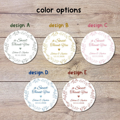 A Sweet Thank You Floral Wreath Sticker, Personalized Wedding Custom Bridal Shower, Baby Shower, Birthday Anniversary Party Favor Labels