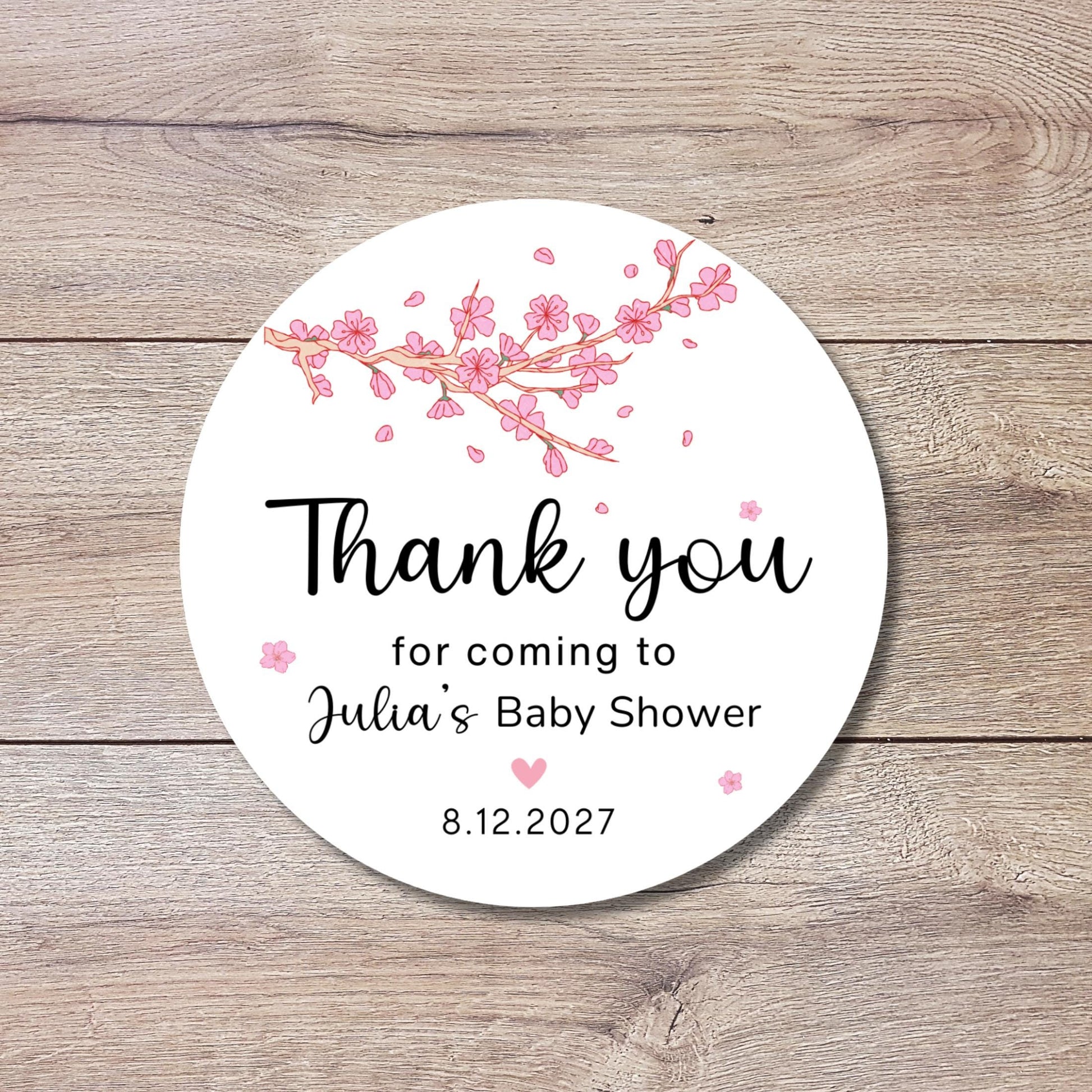 Personalized Cherry Blossom Baby Shower Stickers, Custom Thank You for Showering Labels, Mom to Be Sprinkling Baby Party Favor Sticker