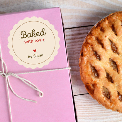 Personalized Scalloped Edge Baked with Love Stickers, Customized Baked Goods Label, Homemade with Love Small Business Bakery Packaging Label