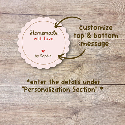 Personalized Scalloped Edge Baked with Love Stickers, Customized Baked Goods Label, Homemade with Love Small Business Bakery Packaging Label