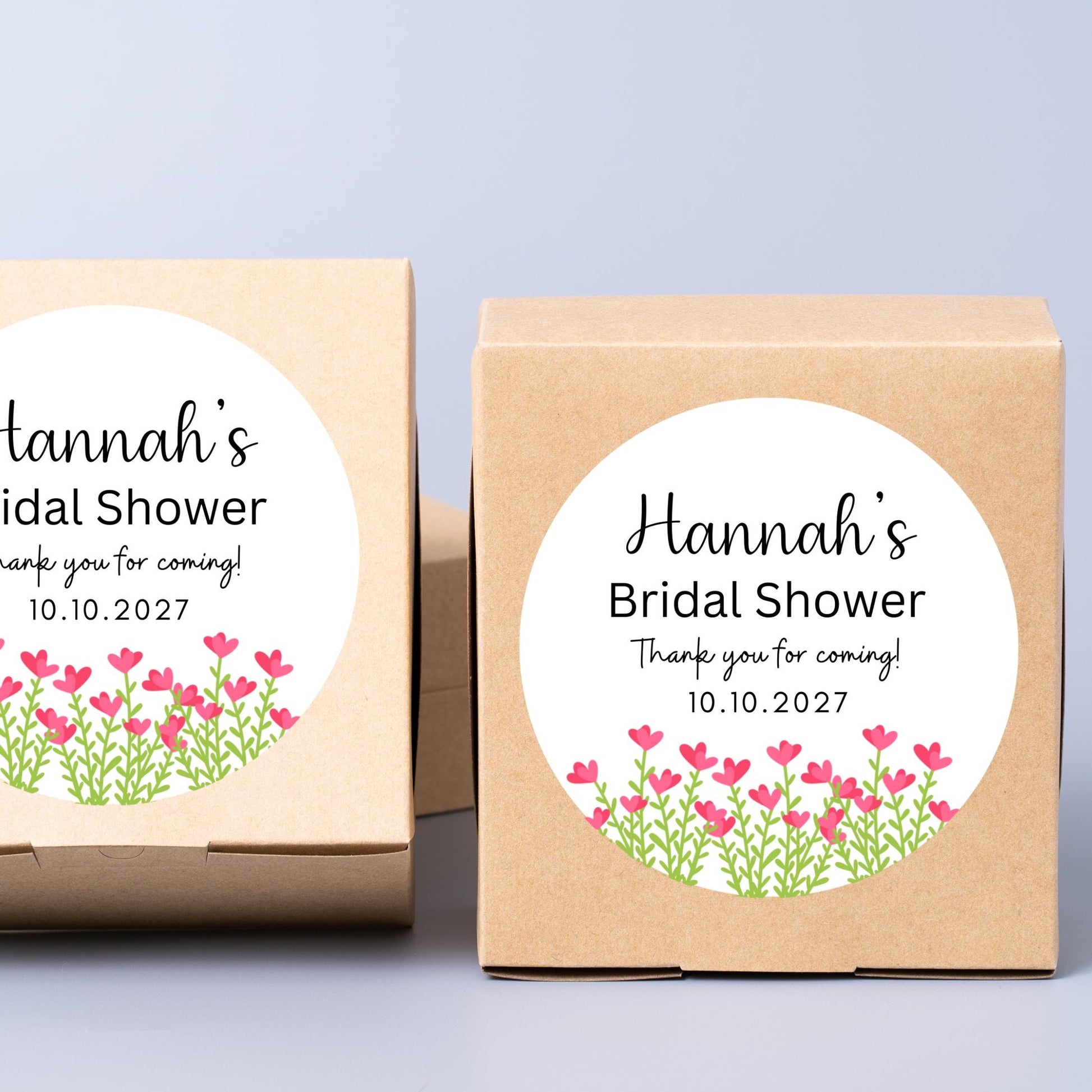 Personalized Pink Flower Bridal Shower Stickers, Floral Bridal Shower Thank You Labels, Custom Bride-to-Be Bachelorette Party Favor