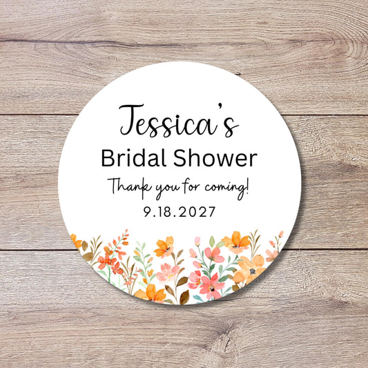 Personalized Wildflower Bridal Shower Stickers, Floral Bridal Shower Thank You Labels, Custom Bride-to-Be Bachelorette Party Favor